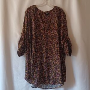 Torrid Harper Challis Pullover Tunic Blouse Black Floral Roll Tab Sleeves Sz 4X
